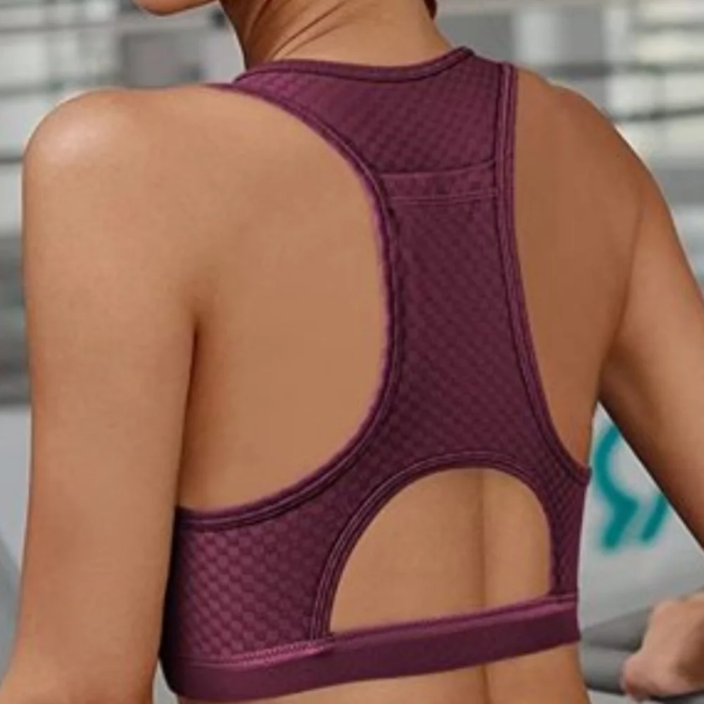 Junlan Women Zip Front High Impact Sports Bra in Maroon Size M
